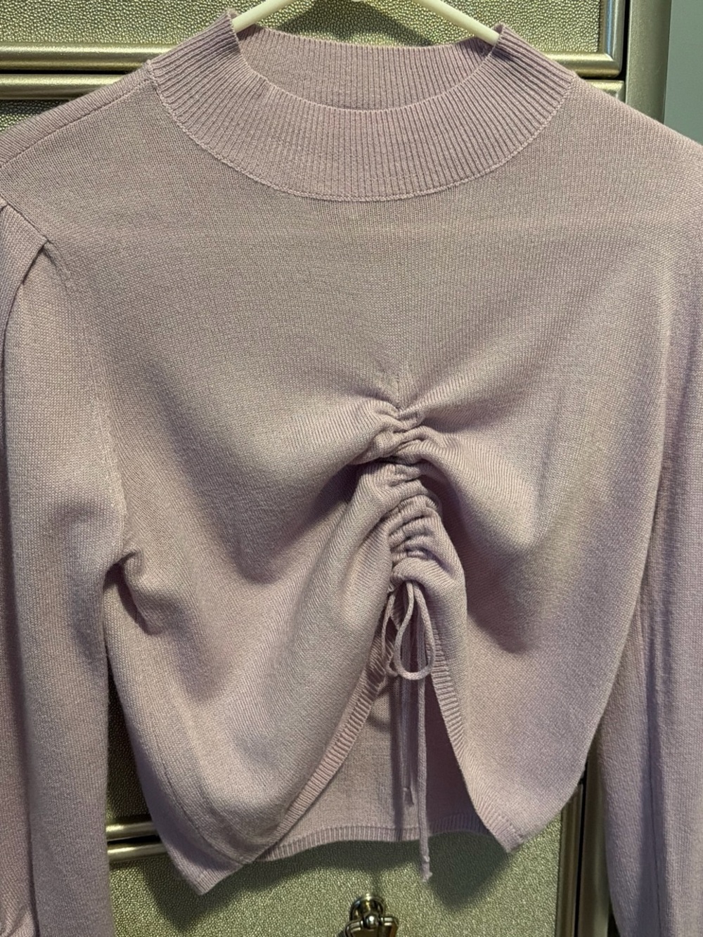 J.O.A. Lilac Ruched Front Cowl-Neck Sweater